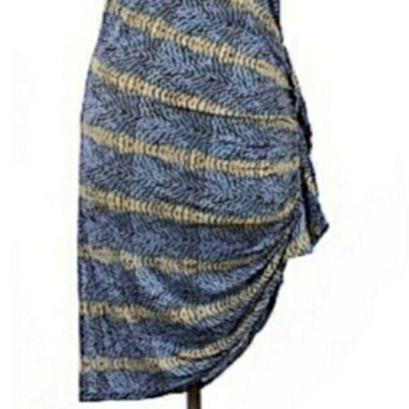 BCBGMaxAzria Casual Jersey Knit Mini Ruched Asymmetrical Hem Dress Striped Sz M - Picture 5 of 8